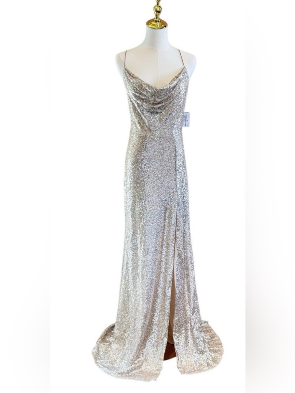 Windsor Silver Sequin Prom Gown with Thigh Slit